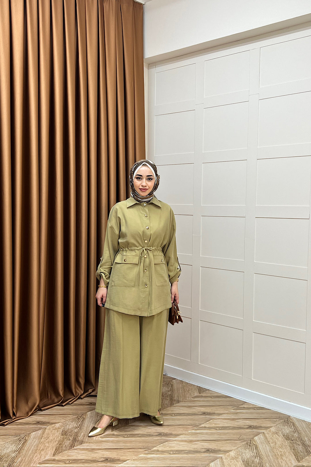 Aria Belden Bağlamalı İkili Takım Yağ Yeşili 3184-YAGYESILI