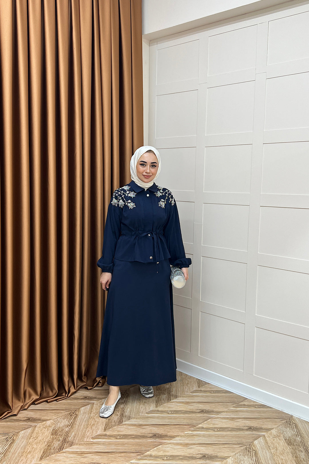 Laura Taş İşlemeli Etek Takım Lacivert 02969-LACIVERT