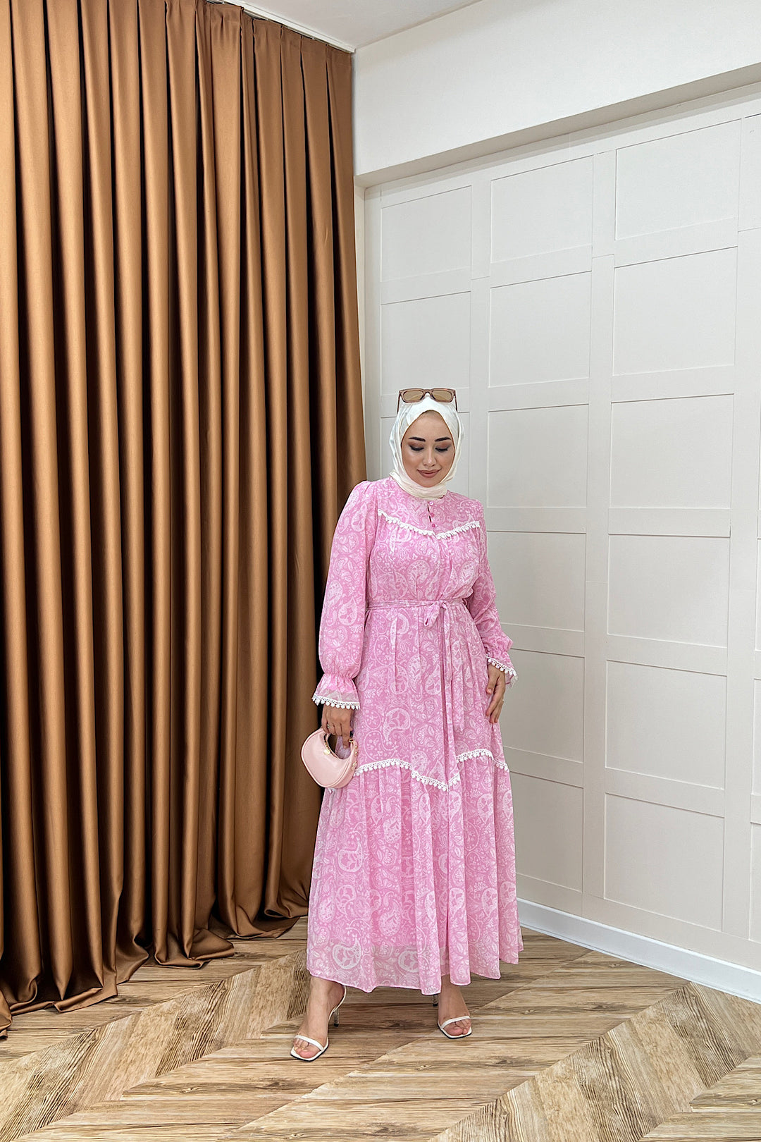 Lisa Dantel Detay Elbise Pembe 3051-PEMBE