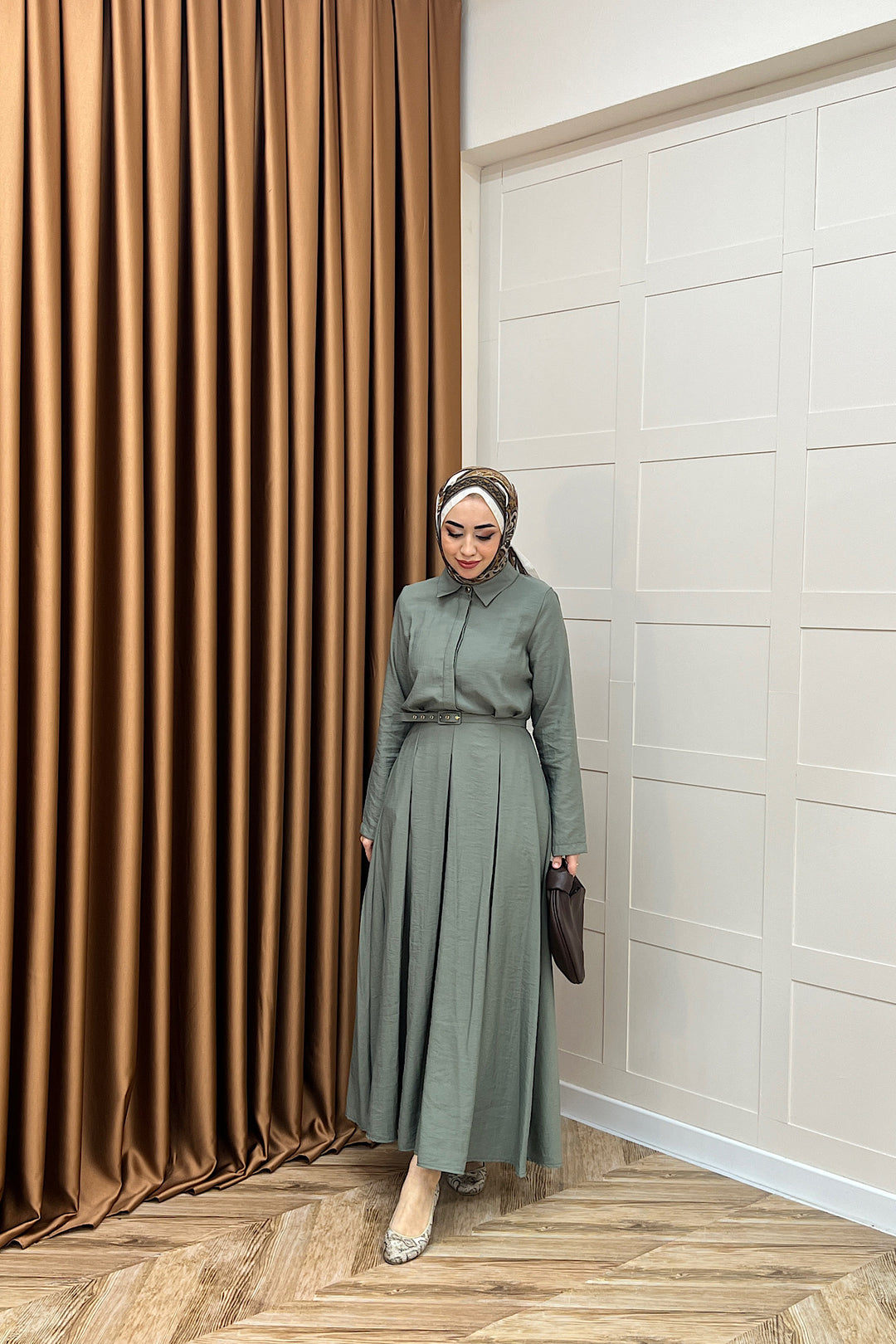 Lunia Kemerli Elbise Yeşil 5010-YESIL