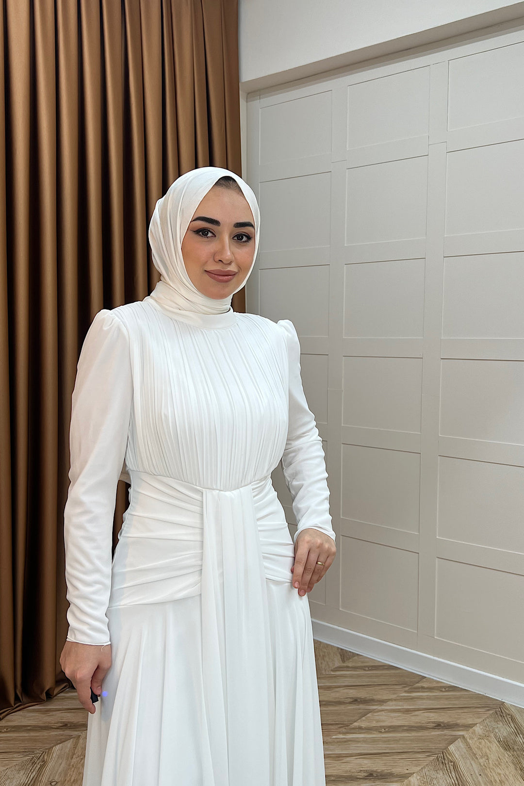 Elanor Bel Detay Şifon Abiye Beyaz 3092-BEYAZ