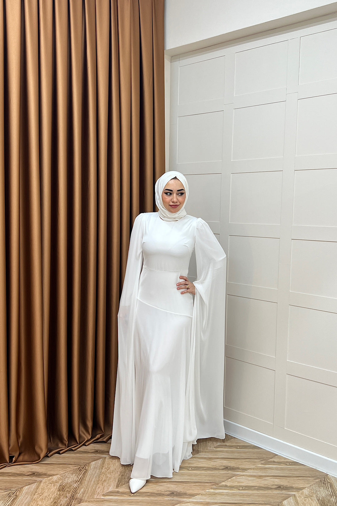 Lucca Saten Garnili Abiye Beyaz 3077-BEYAZ