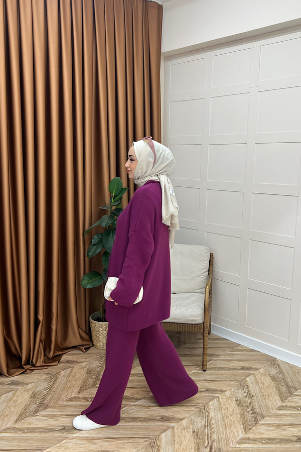 Dilşah Angora İkili Triko Takım Mürdüm 25650-MURDUM