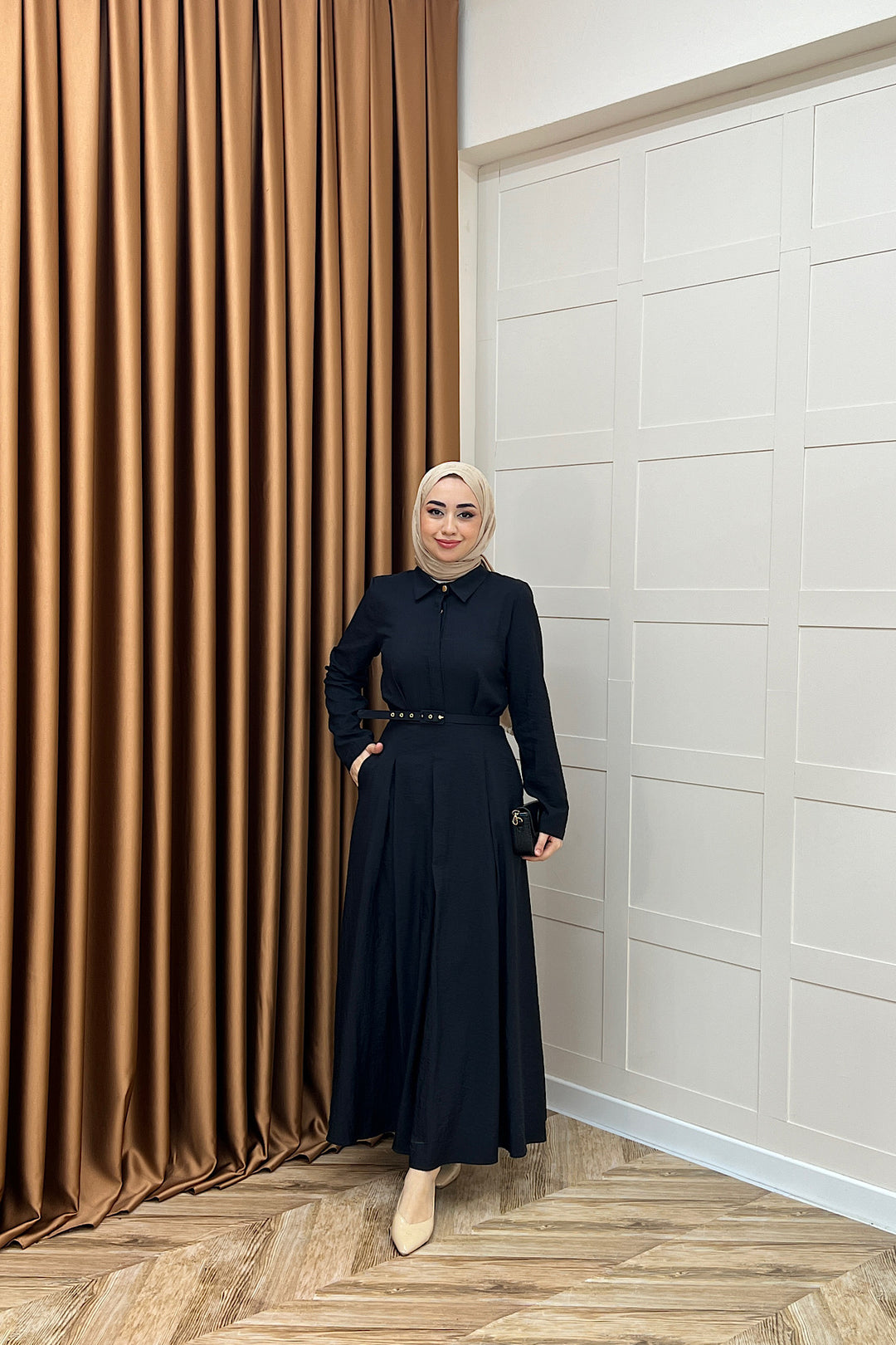 Lunia Kemerli Elbise Siyah 5010-SIYAH