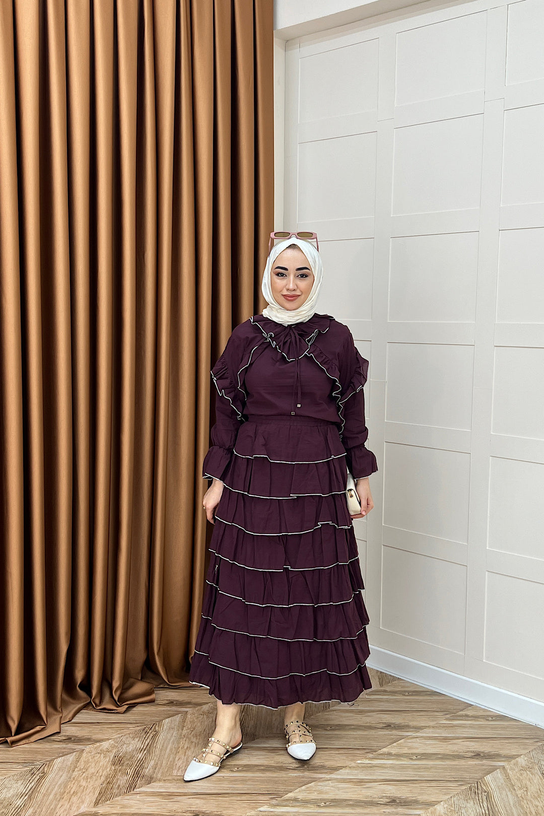 Yağmur Volanlı Etek Takım Bordo 3237-BORDO