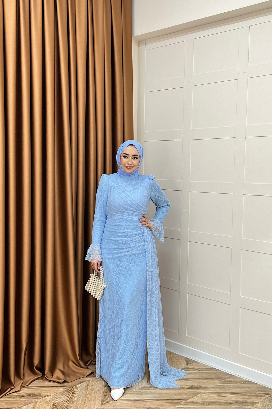 Serena Dantel Balık Abiye Mavi 3082-MAVI