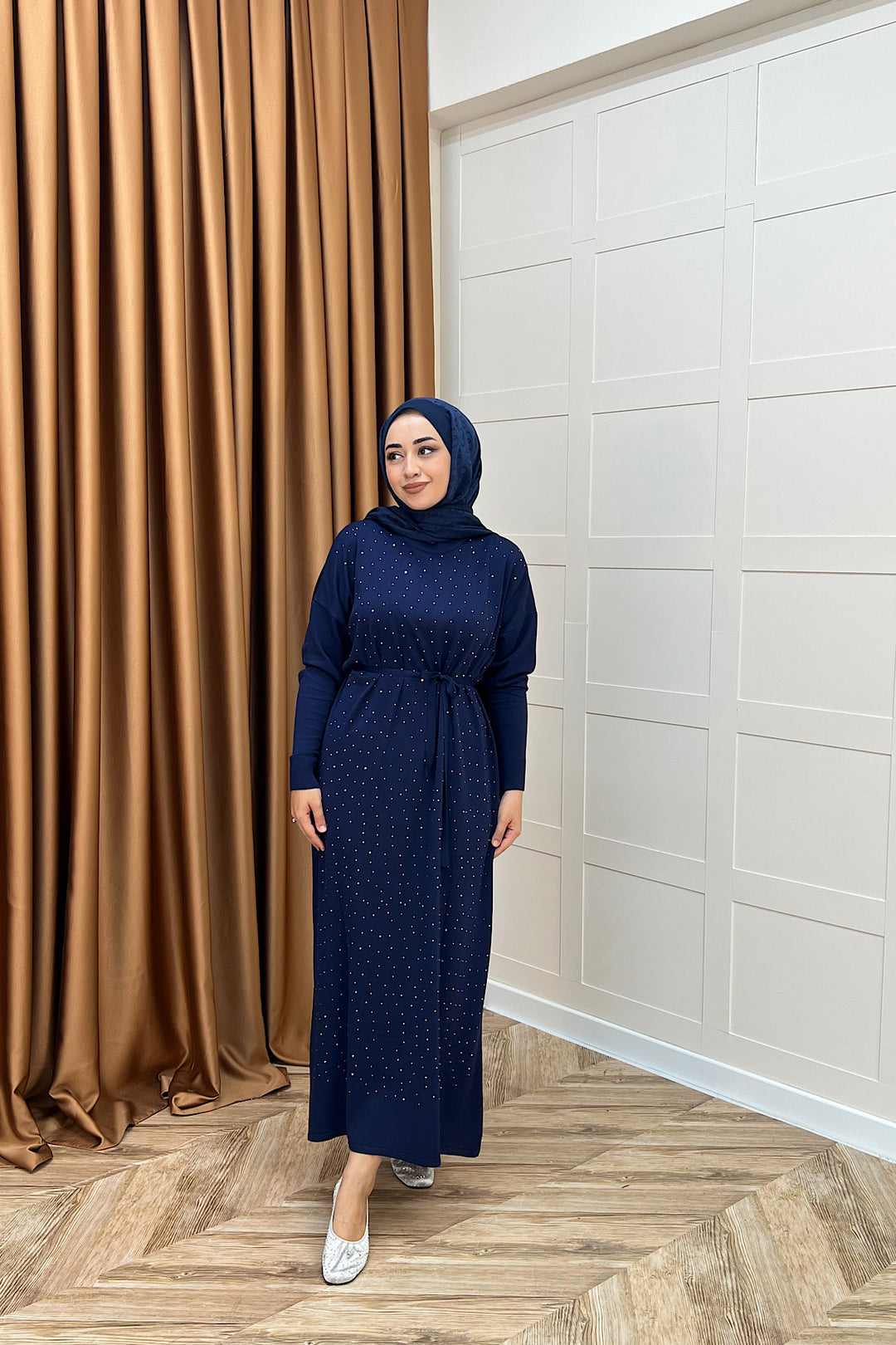 Mabel Taşlı Triko Elbise Lacivert 25270-LACIVERT