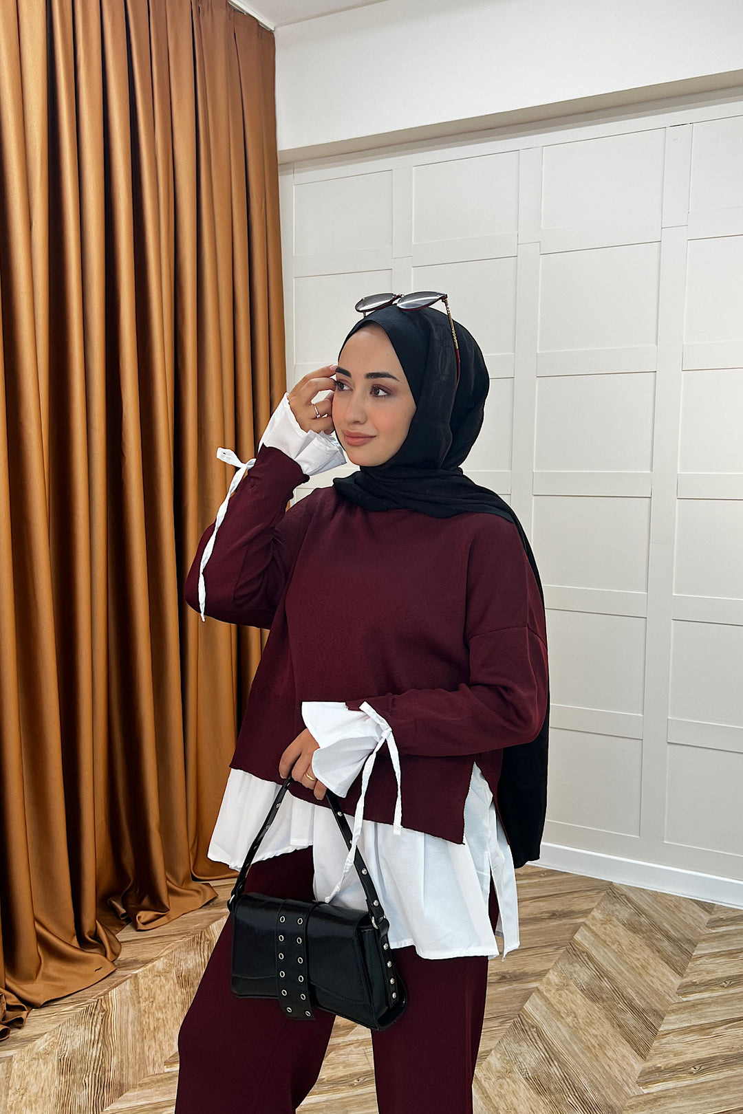 Truva Gömlek Detay Merserize Triko Takım Bordo 25350-BORDO