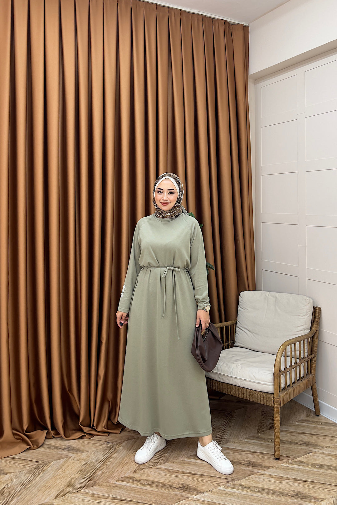 Romia Kuşaklı Elbise Yeşil 005-YESIL
