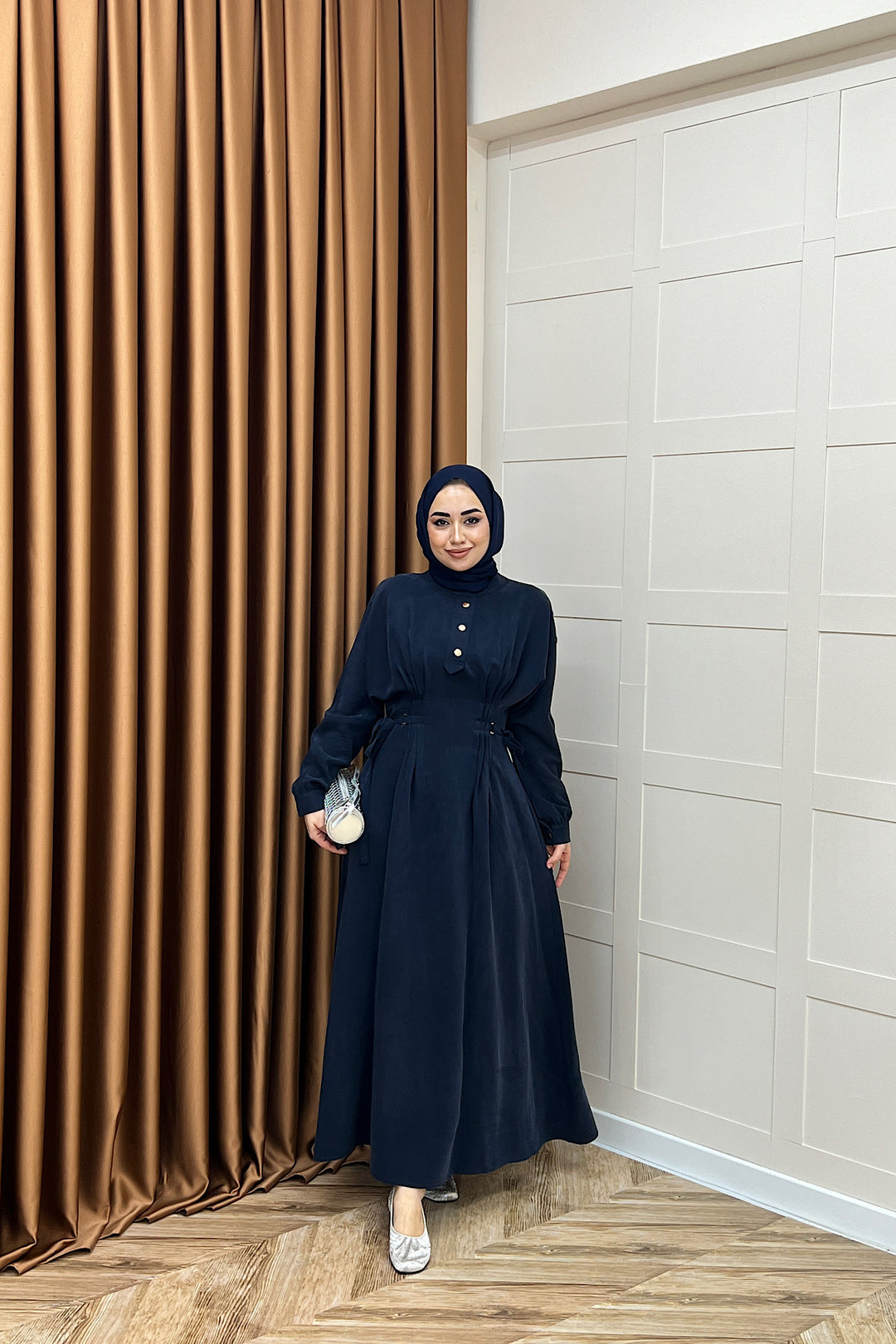 Maya Bel Detay Elbise Lacivert 3034-LACIVERT