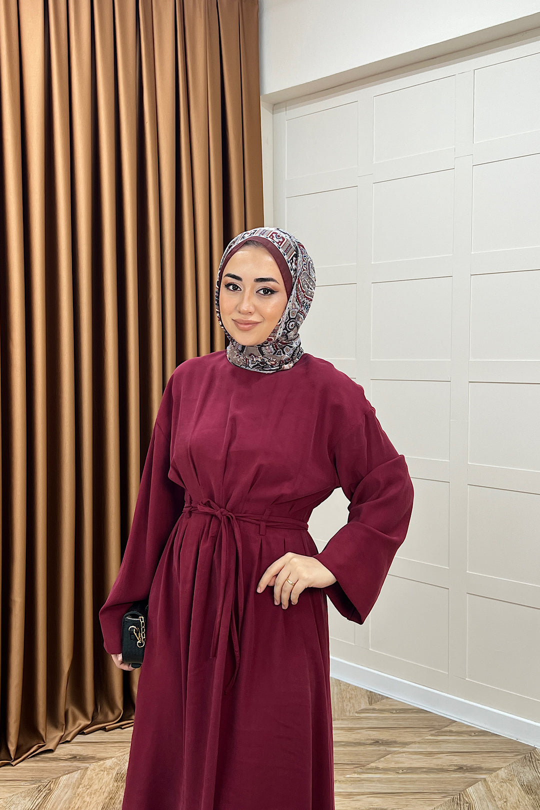 Alya Belden Bağlamalı Elbise Bordo 39020-BORDO