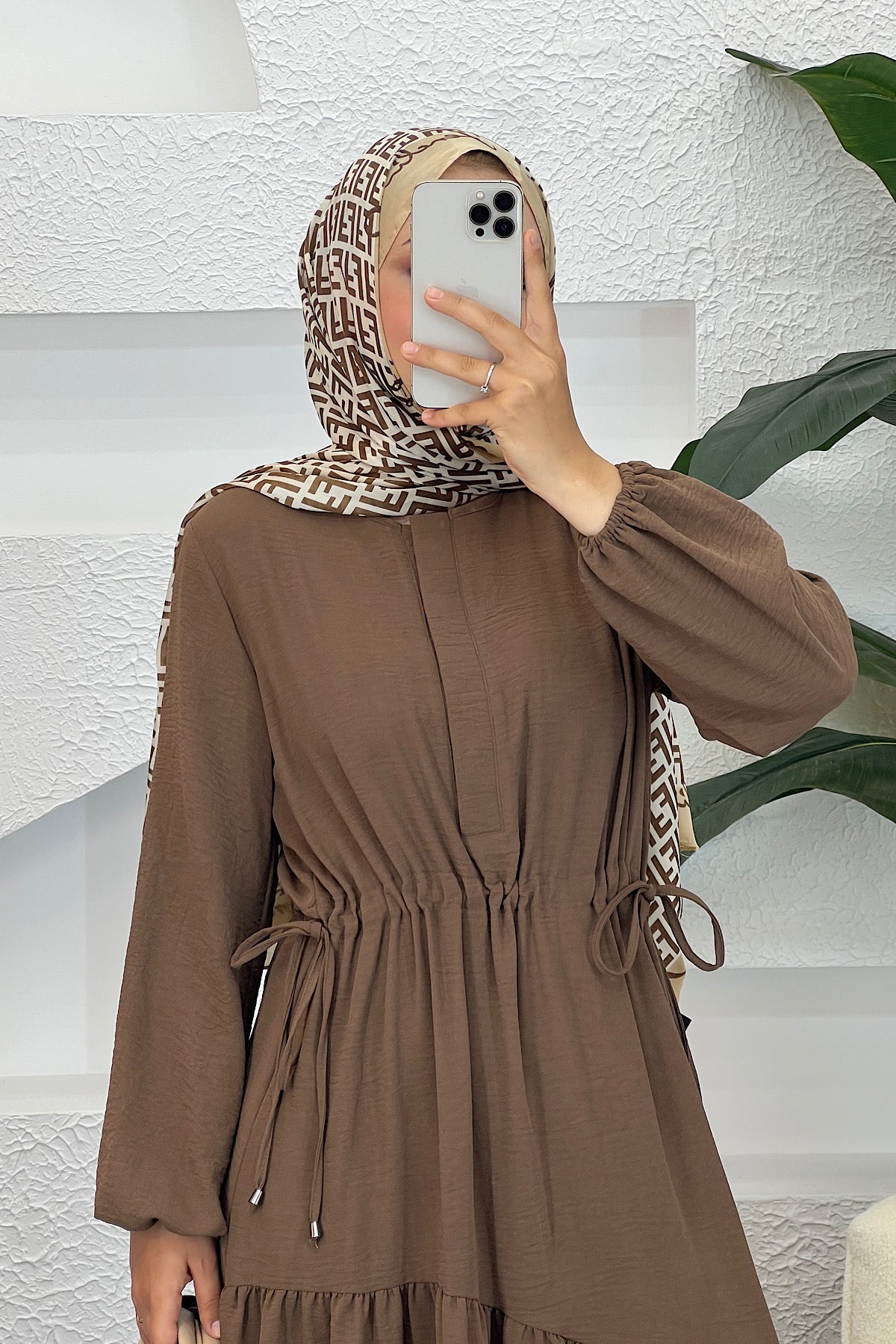 Beli Lastikli Linda Elbise Kahverengi 3852-KAHVERENGI