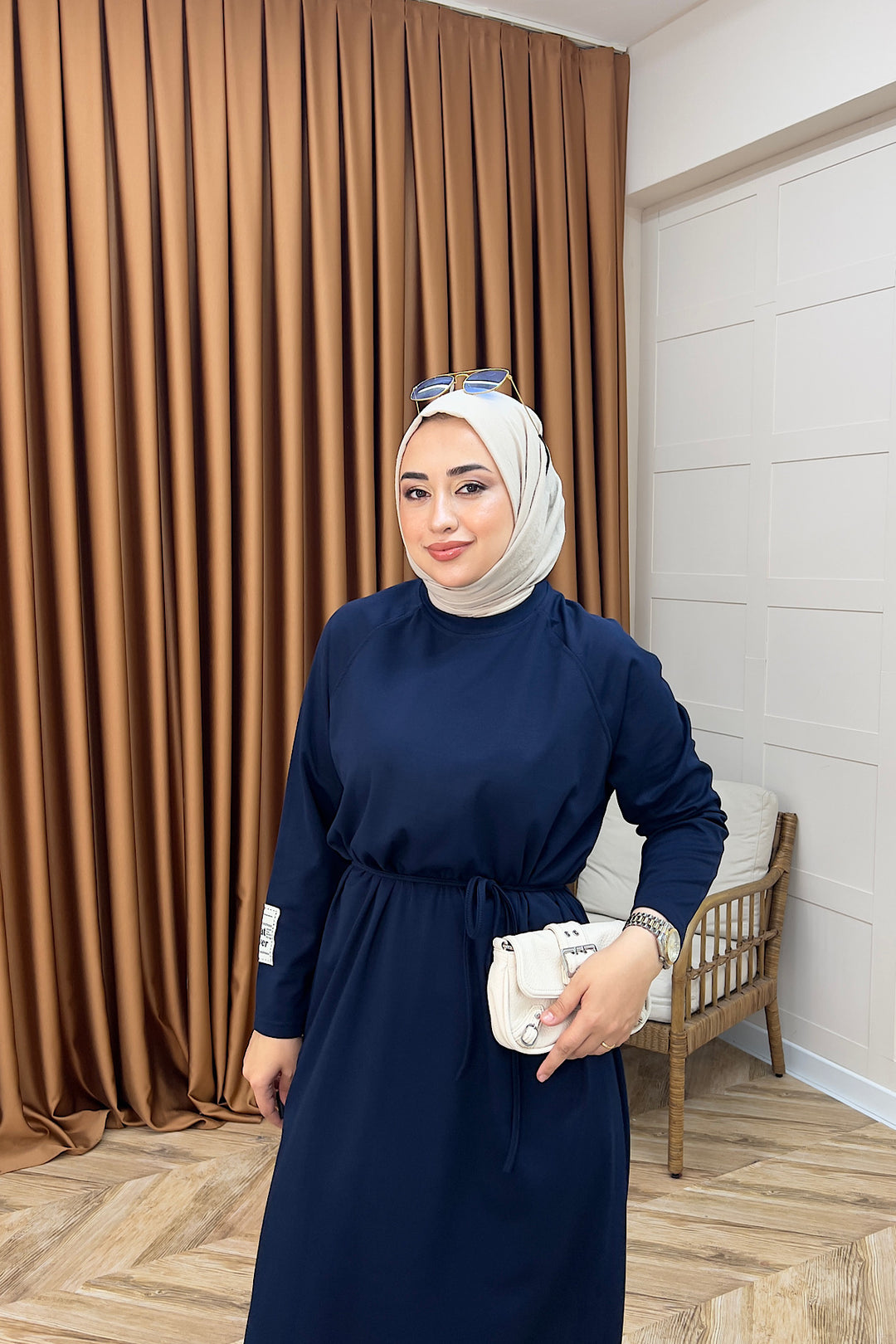 Romia Kuşaklı Elbise Lacivert 005-LACIVERT