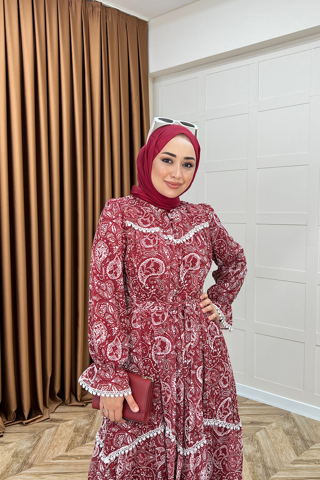 Lisa Dantel Detay Elbise Bordo 3051-BORDO