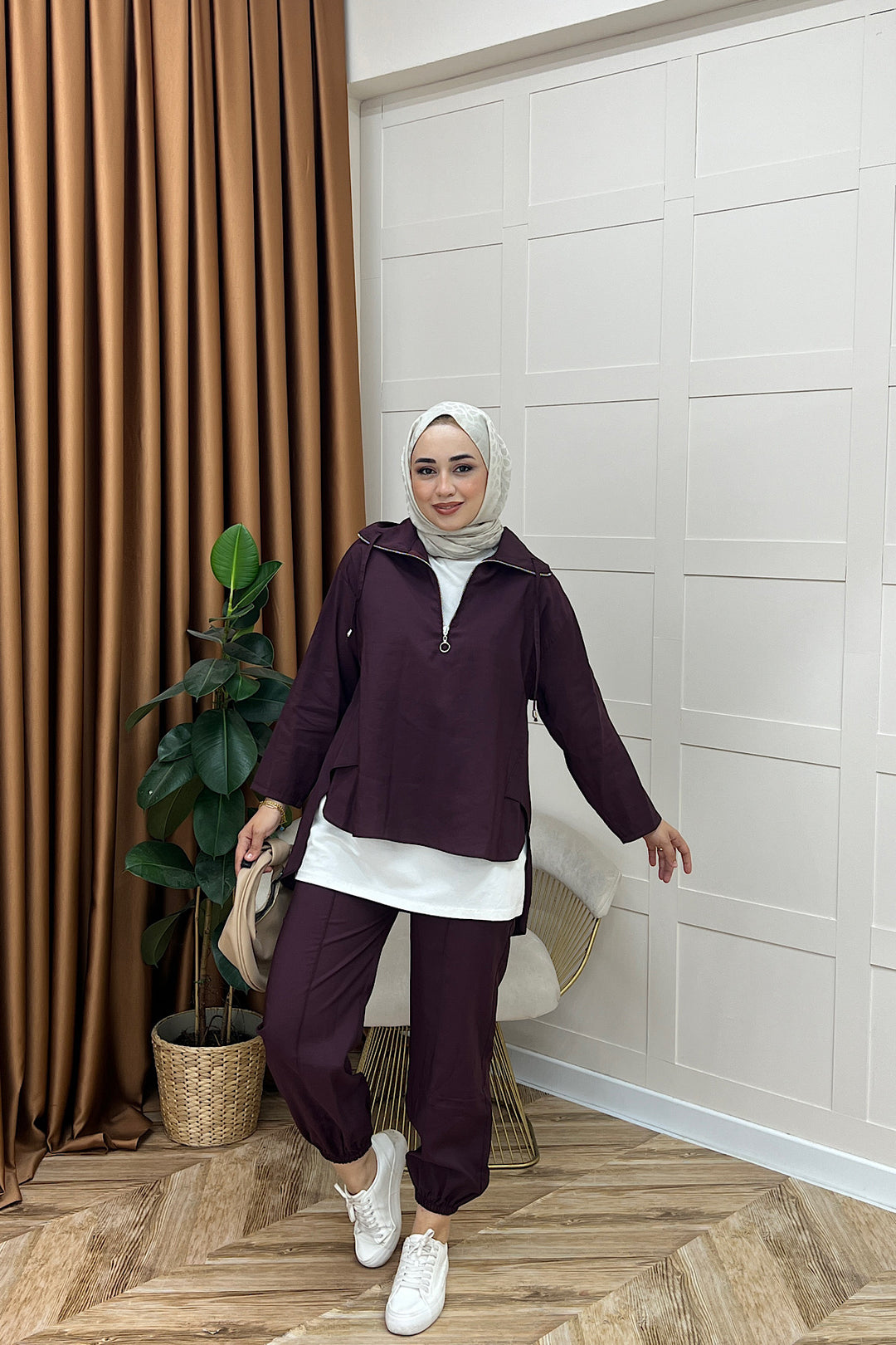 Almira Yarım Fermuar İkili Takım Mürdüm 08370-MURDUM