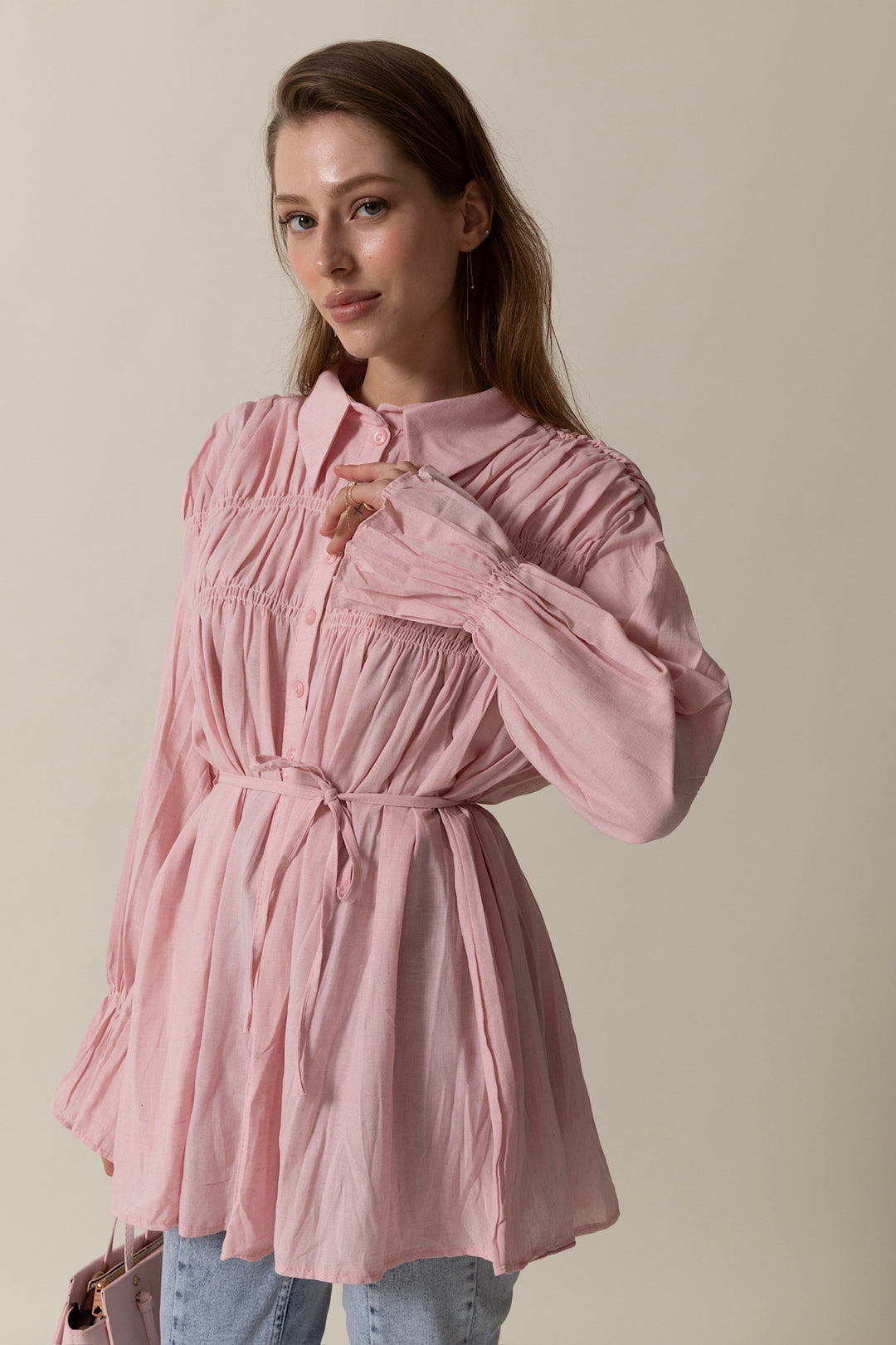 Neva Piliseli Gömlek Pembe 5006-PEMBE