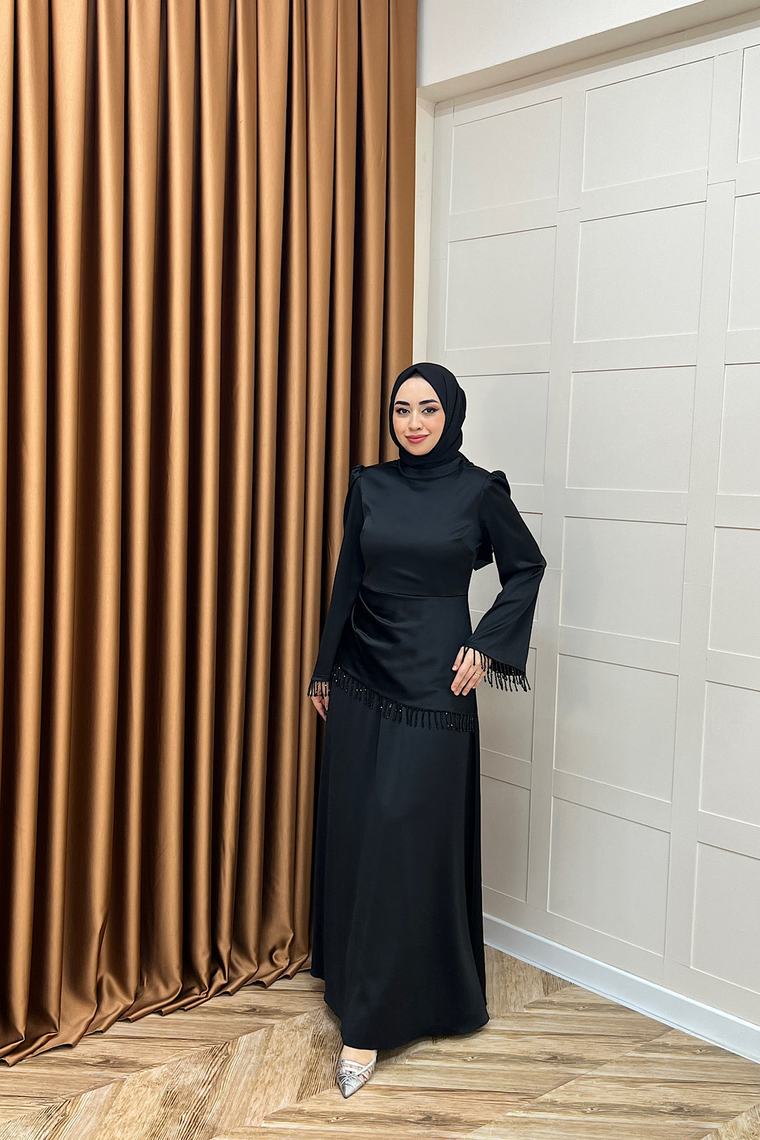 Ayla Saten Abiye Siyah 3093-SIYAH