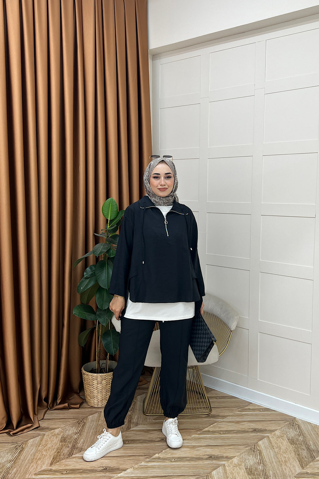 Almira Yarım Fermuar İkili Takım Siyah 08370-SIYAH