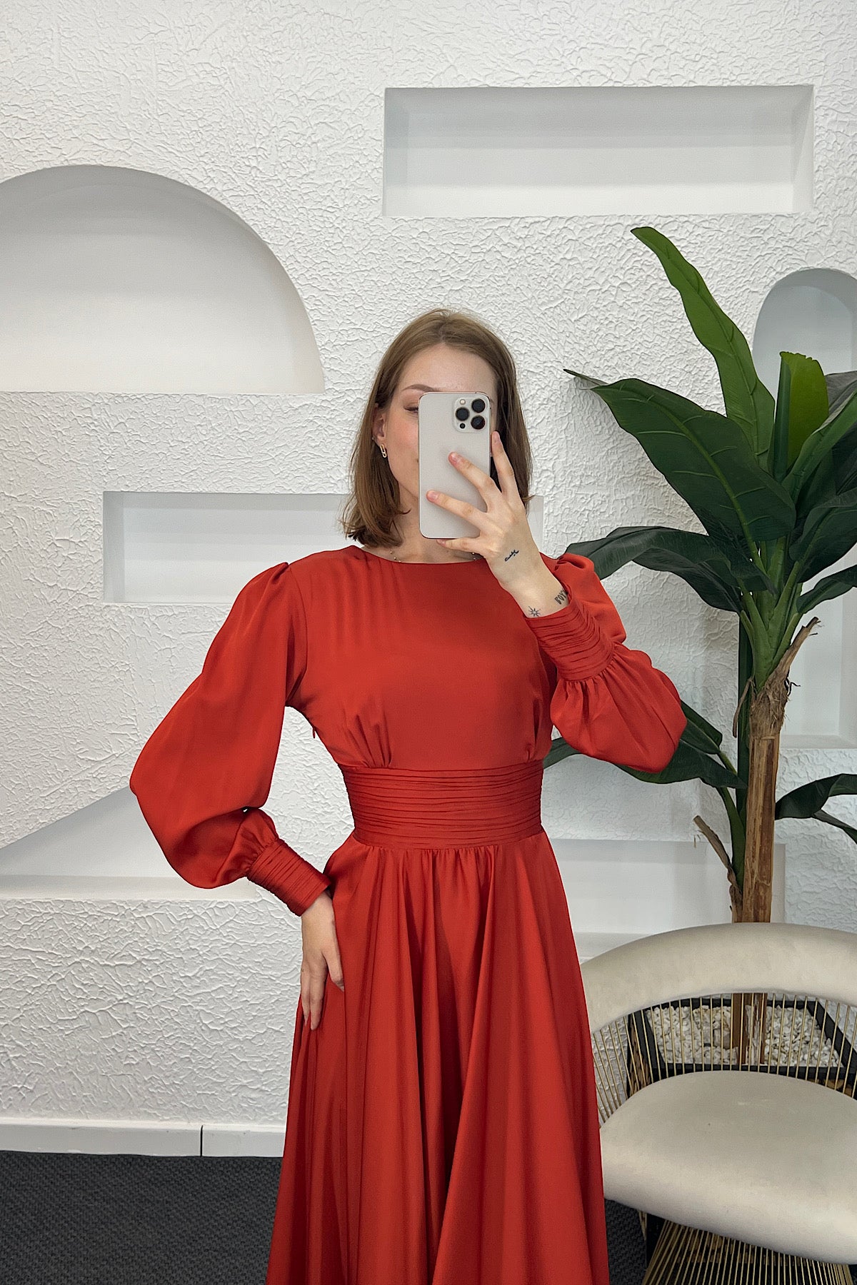 Beli Piliseli Saten Abiye Oranj 04340-ORANJ