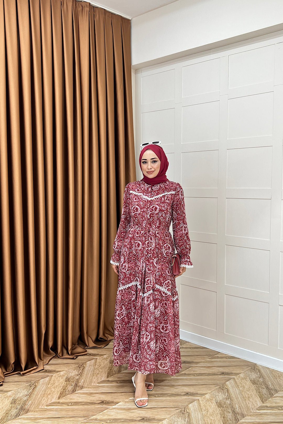 Lisa Dantel Detay Elbise Bordo 3051-BORDO