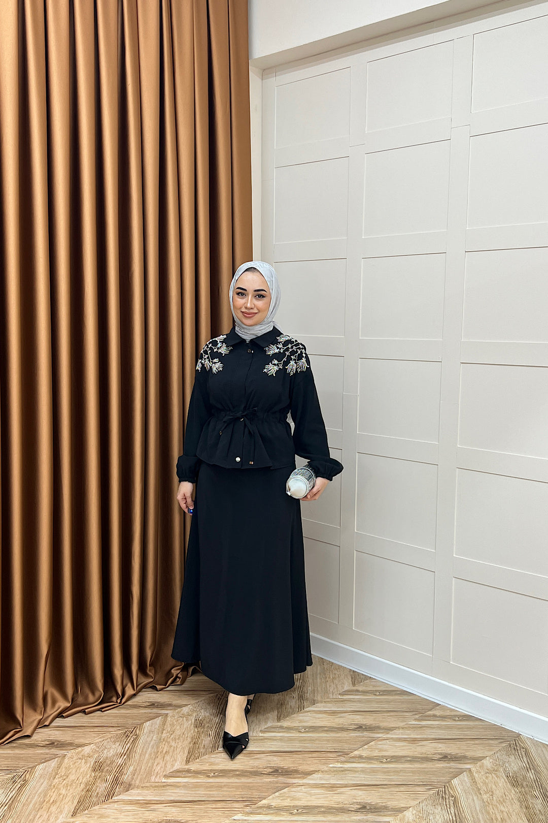 Laura Taş İşlemeli Etek Takım Siyah 02969-SIYAH
