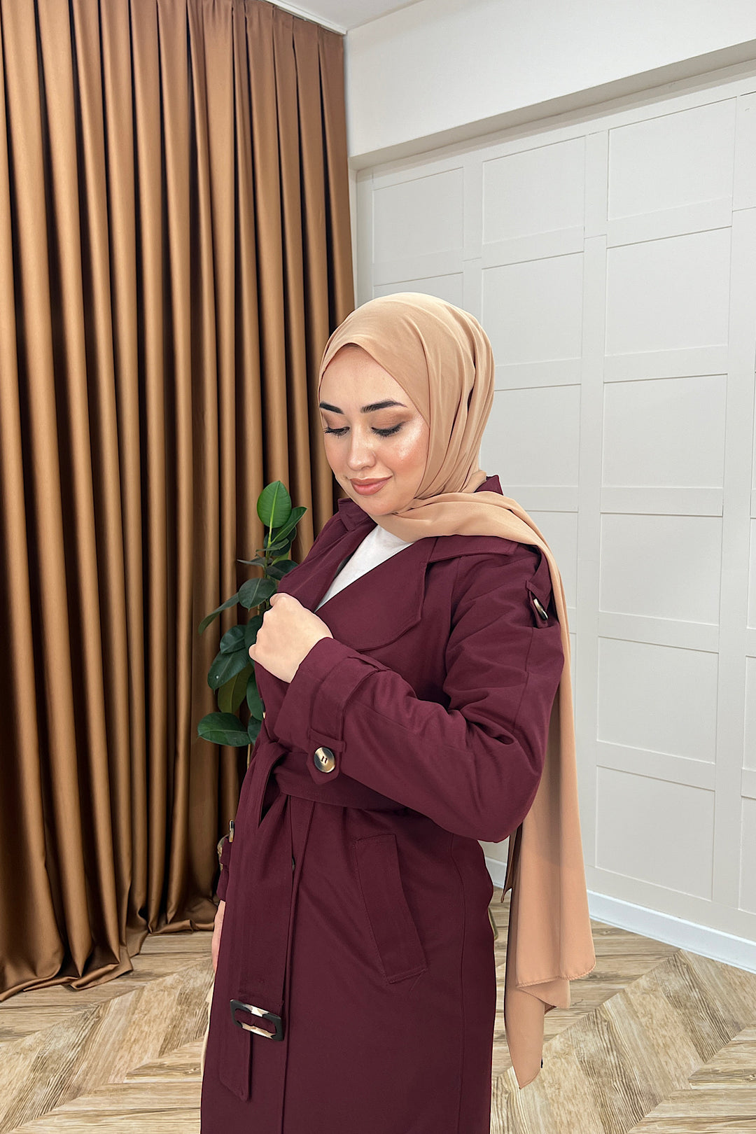 Pamella Kuşaklı Trençkot Bordo 5533-BORDO