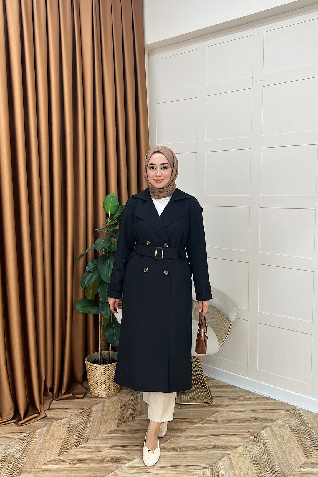Pamella Kuşaklı Trençkot Siyah 5533-SIYAH