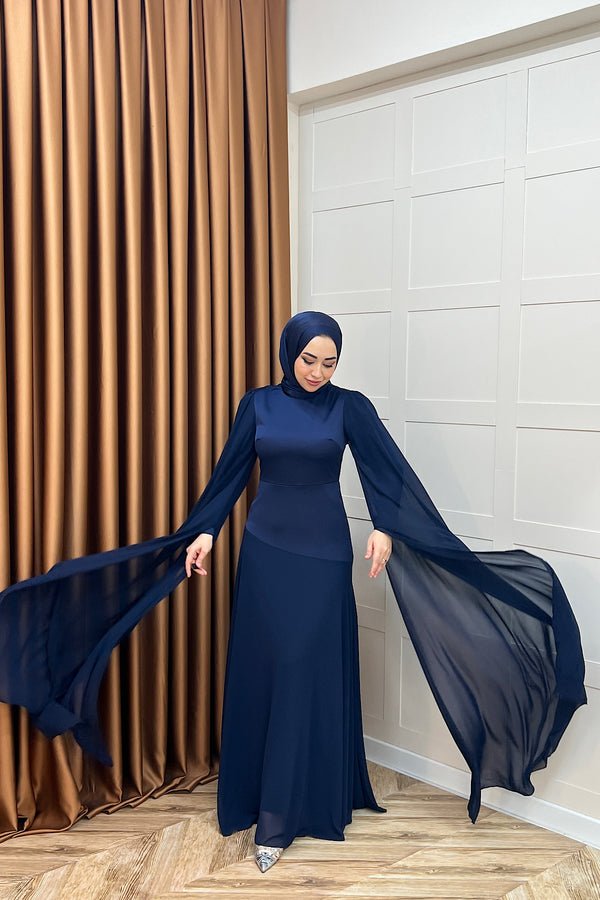 Lucca Saten Garnili Abiye Lacivert 3077-LACIVERT