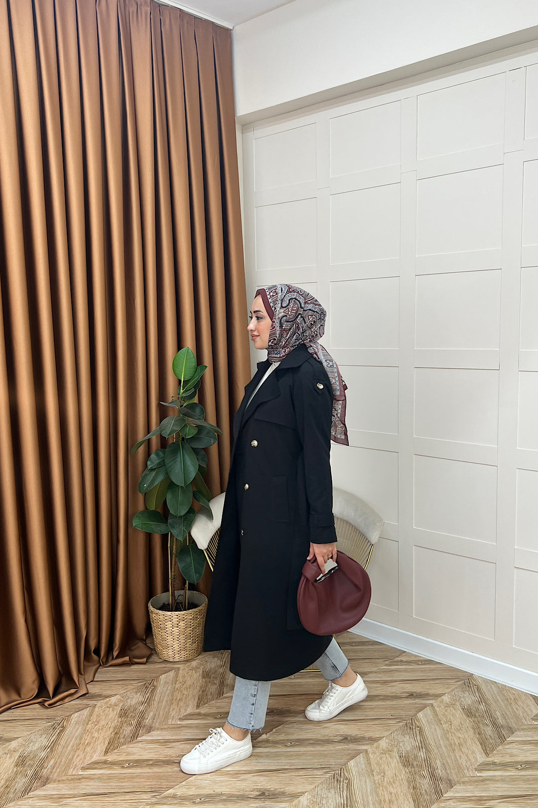 Hazel Astarlı Trençkot Siyah 5532-SIYAH
