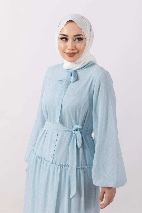 Lena Puantiyeli Şifon Elbise Mavi 3036-MAVI