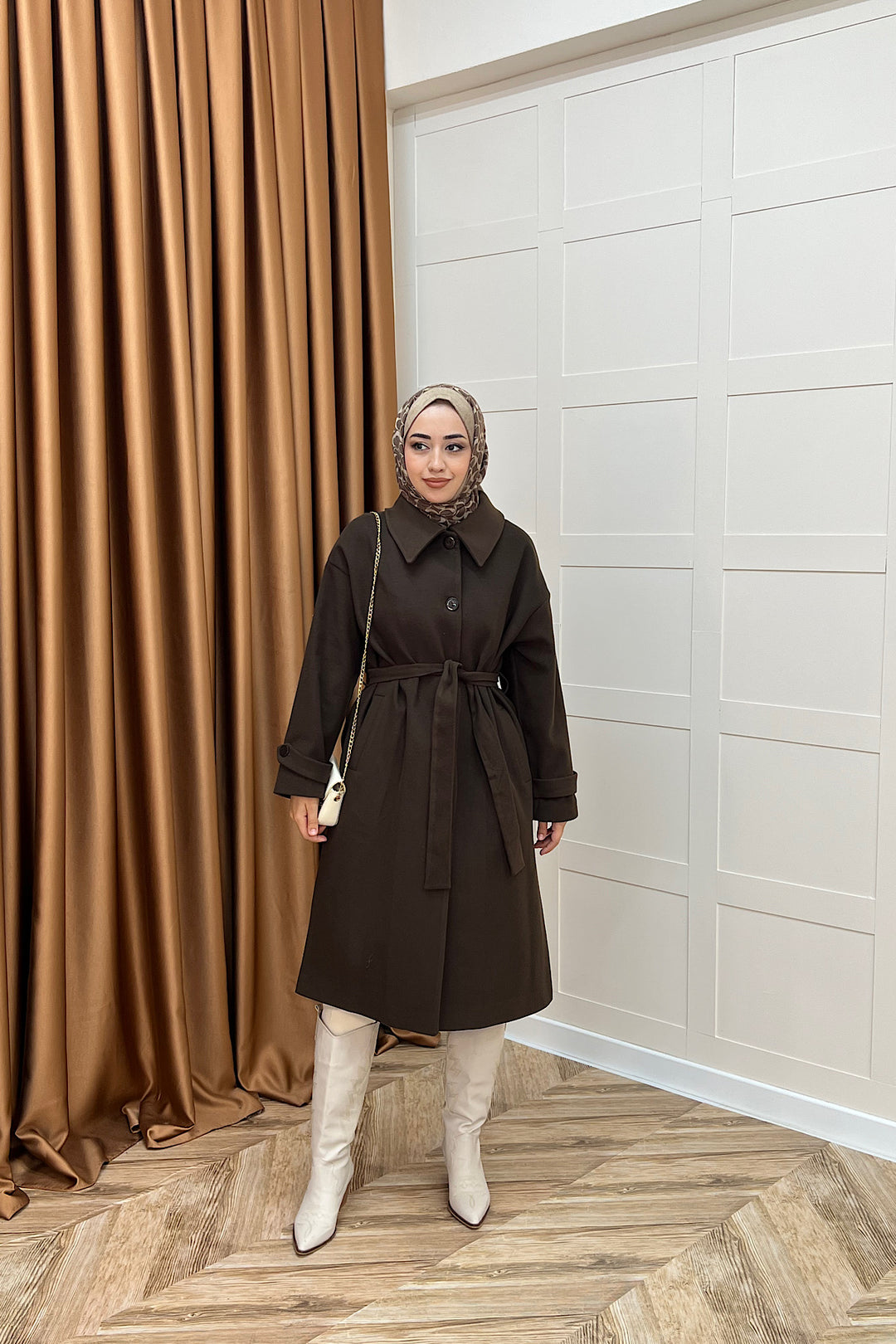 Parla Premium Kumaş Kaban Kahverengi 5516-KAHVERENGI