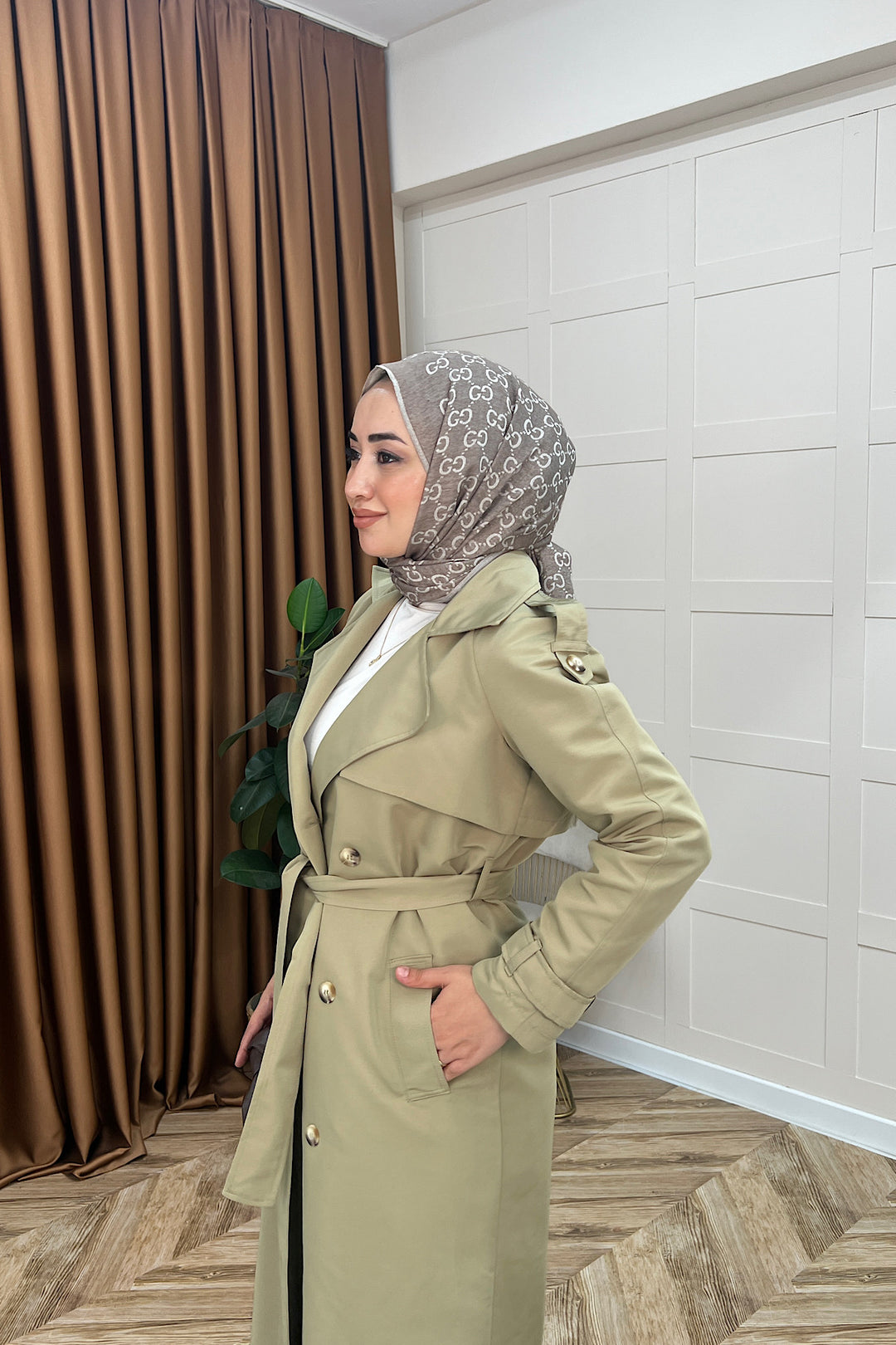 Hazel Astarlı Trençkot Çağla Yeşili 5532-CAGLAYESILI