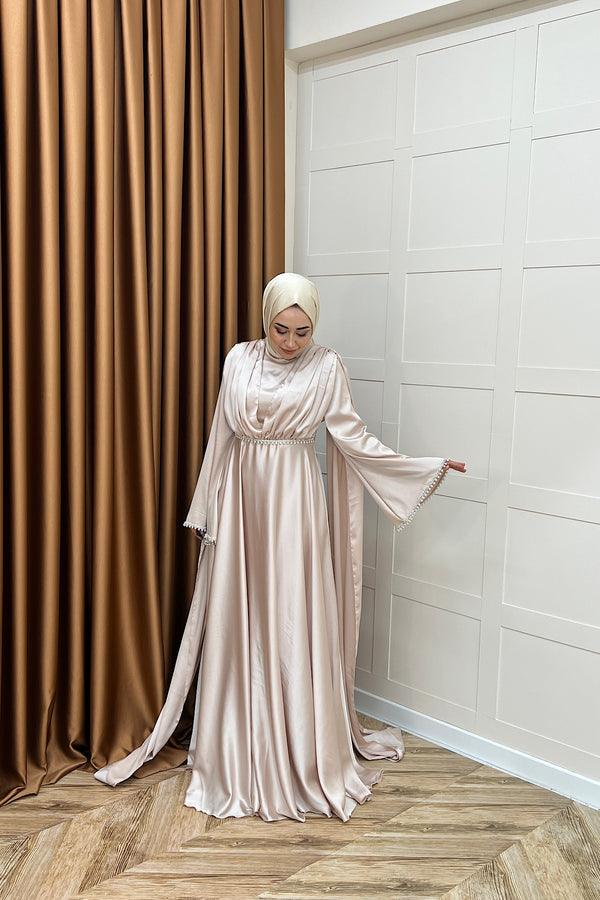 Elite İnci Detay Abiye Krem 3098-KREM