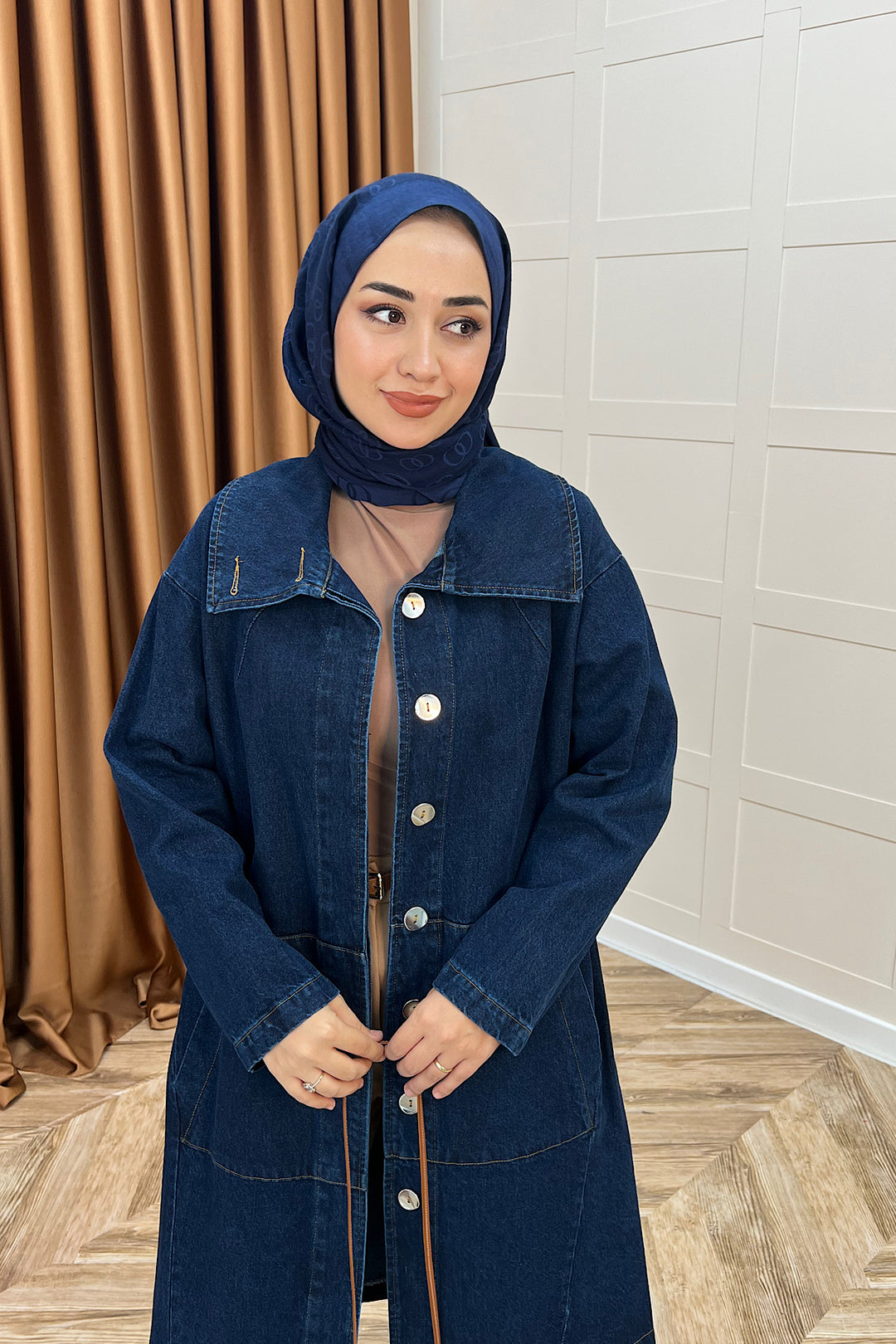 Yaka Detay Kot Ceket Lacivert 5507-LACIVERT