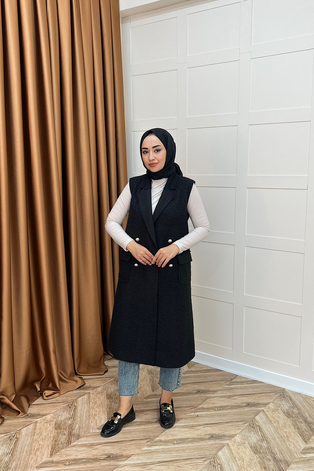 Cerry Uzun Yelek Siyah 7896-SIYAH