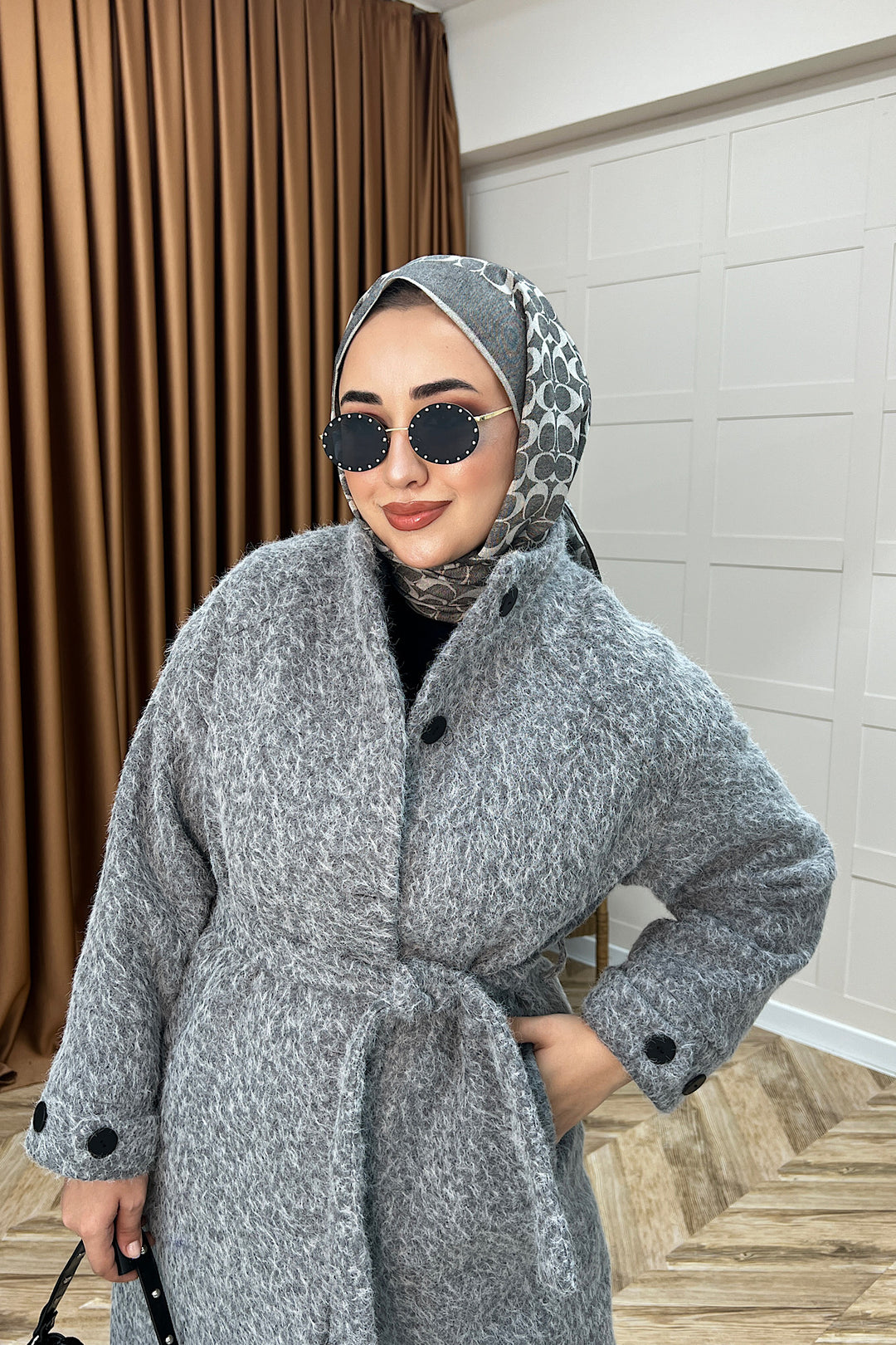 Parla Kuşaklı Kaban Gri 5536-GRI