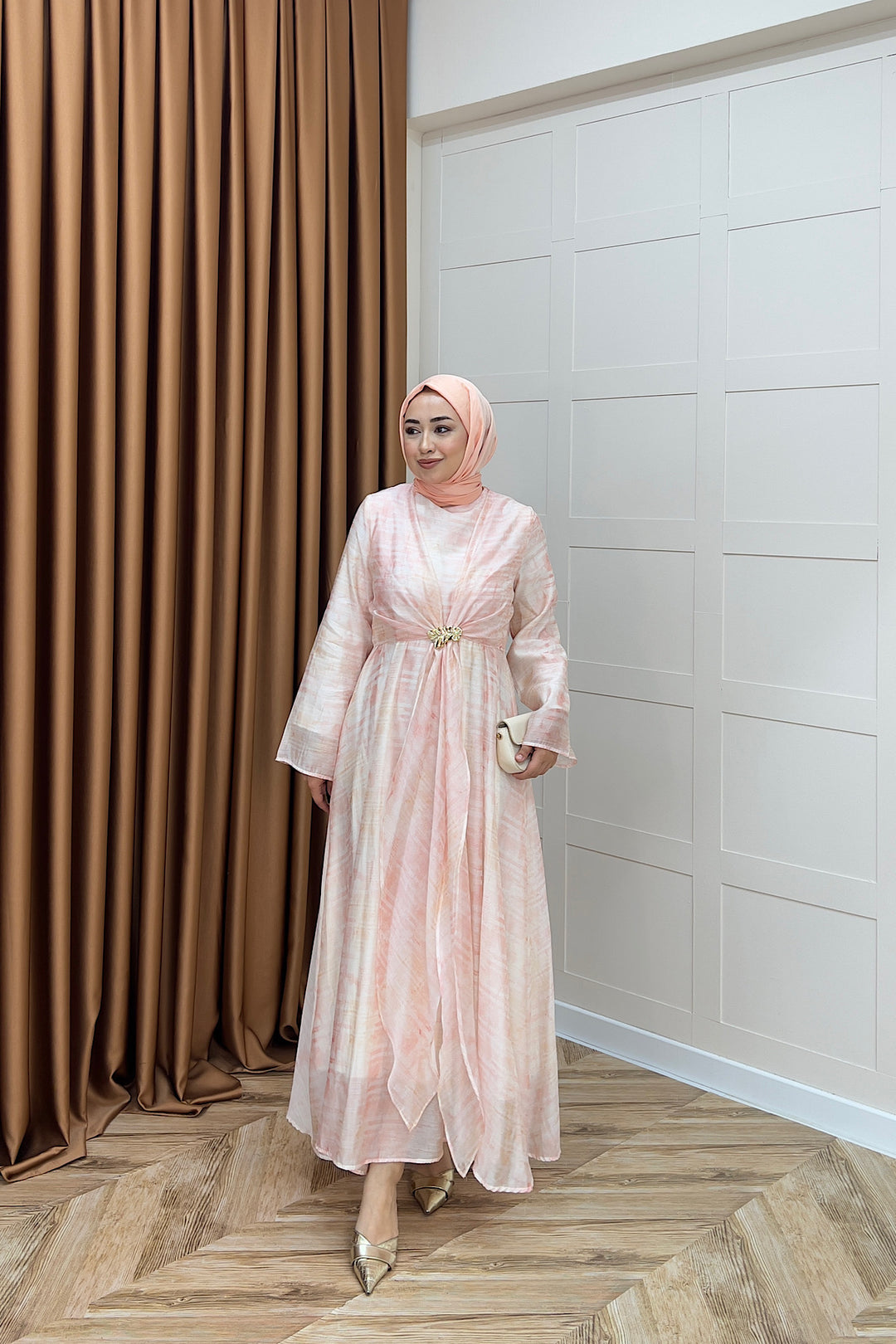 Liana Broş Detay Elbise Pembe 3104-PEMBE