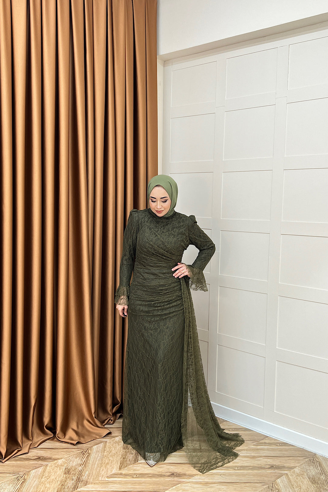 Serena Dantel Balık Abiye Zümrüt 3082-ZUMRUT