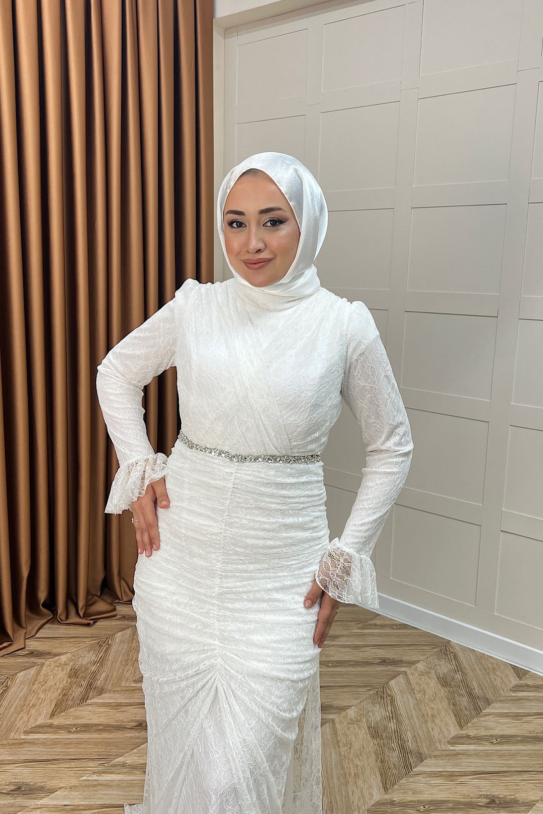 Sofia Taş Detay Dantel Abiye Beyaz 3108-BEYAZ