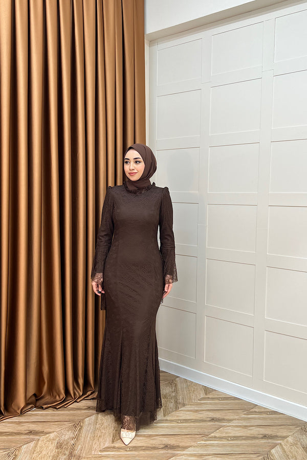 Lucia Dantel Balık Abiye Kahverengi 3085-KAHVERENGI