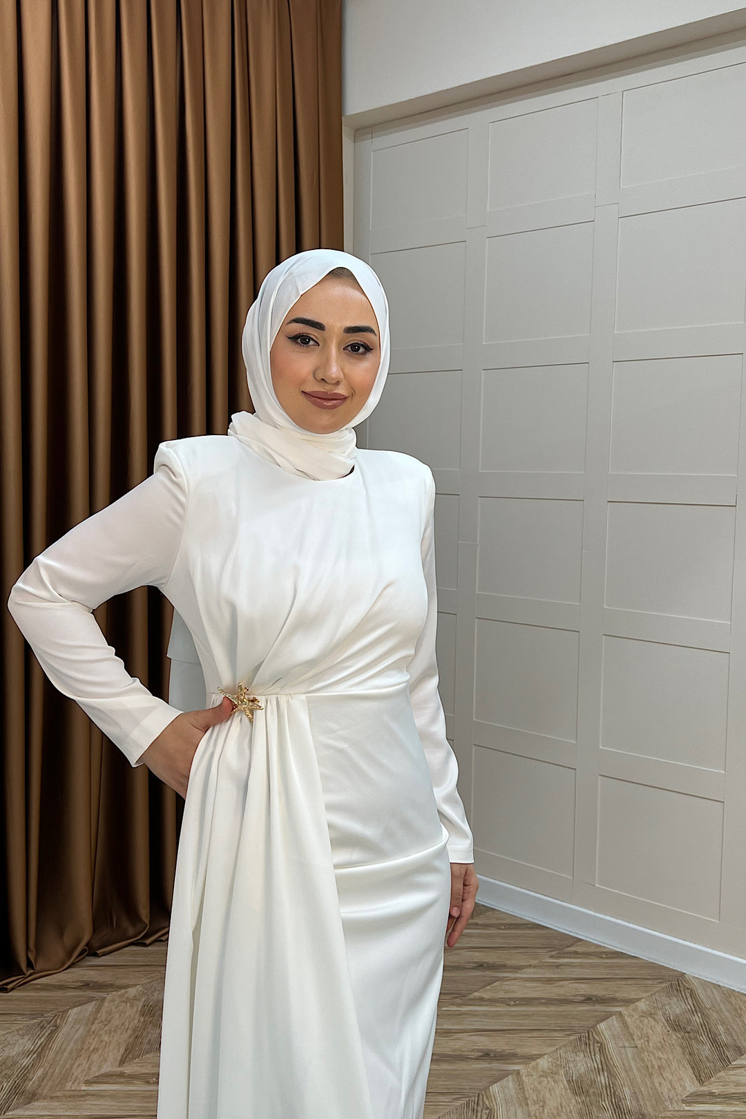 Hazel Saten Abiye Beyaz 3084-BEYAZ