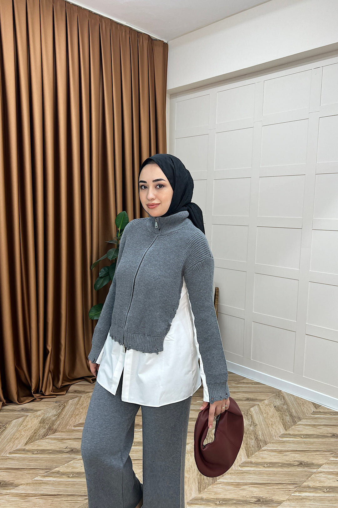 Nora Gömlek Detay İkili Takım Gri 26170-GRI
