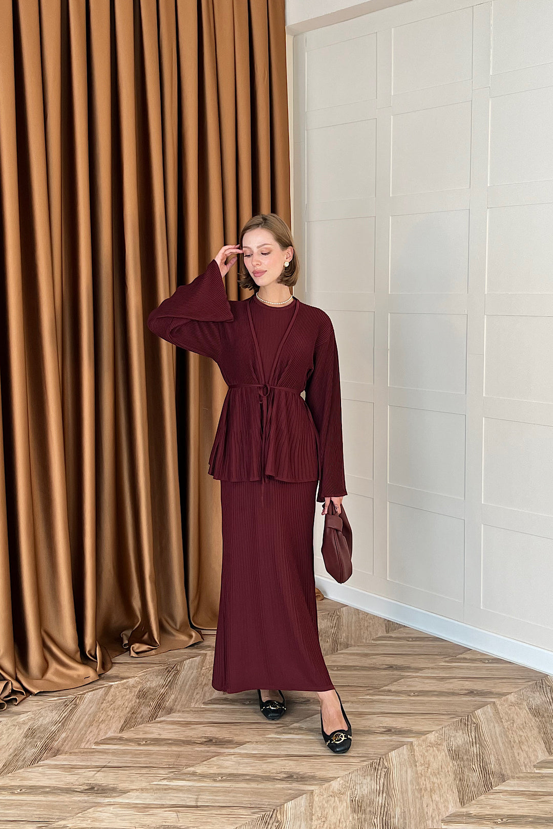 Medusa Jileli Triko Elbise Bordo 25370-BORDO