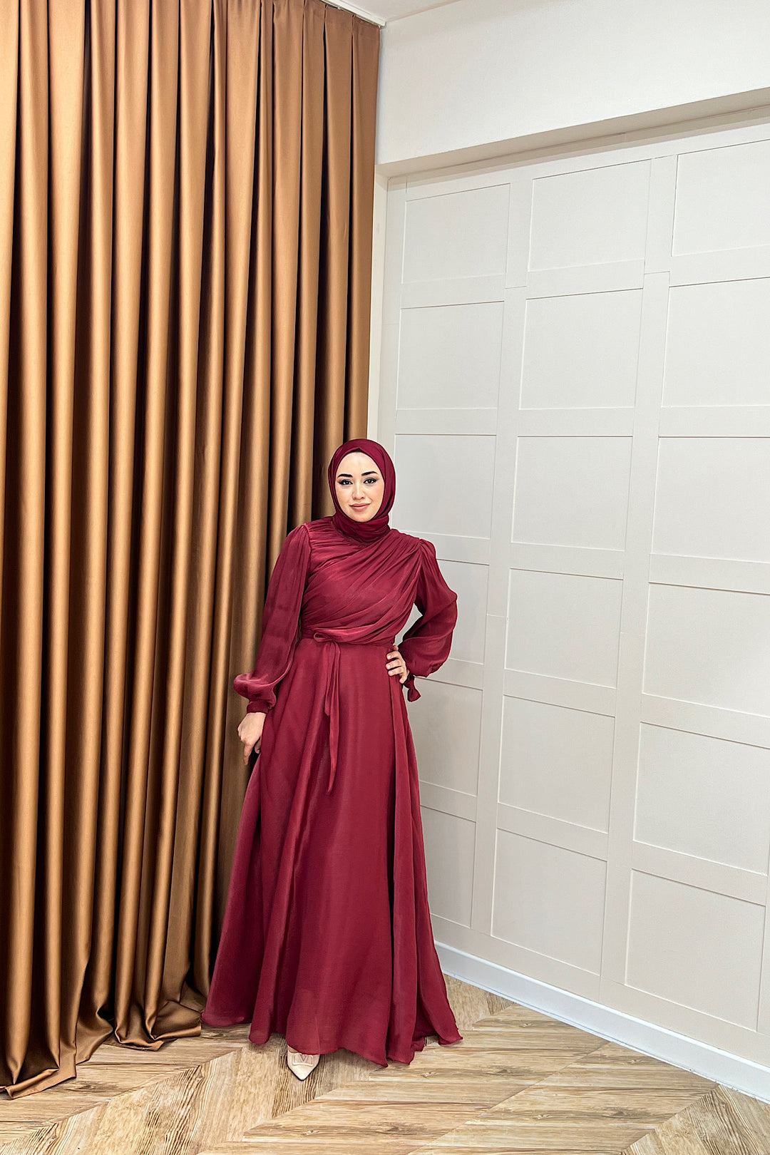 Göğüs Drapeli Abiye Bordo 3023-BORDO