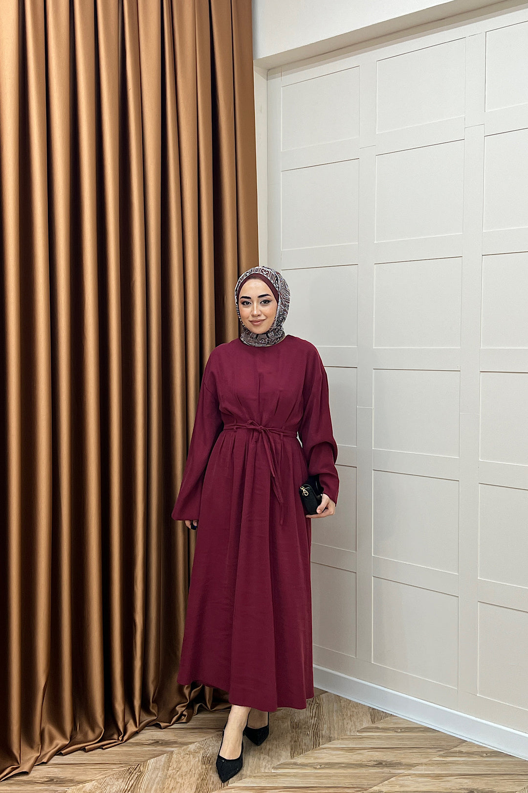 Alya Belden Bağlamalı Elbise Bordo 39020-BORDO