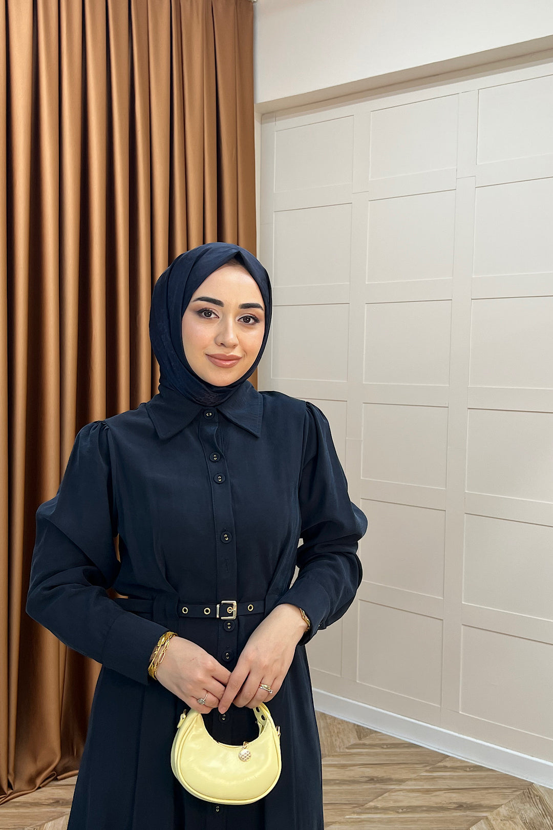 Nisa Boydan Düğmeli Elbise Lacivert 3000-LACIVERT