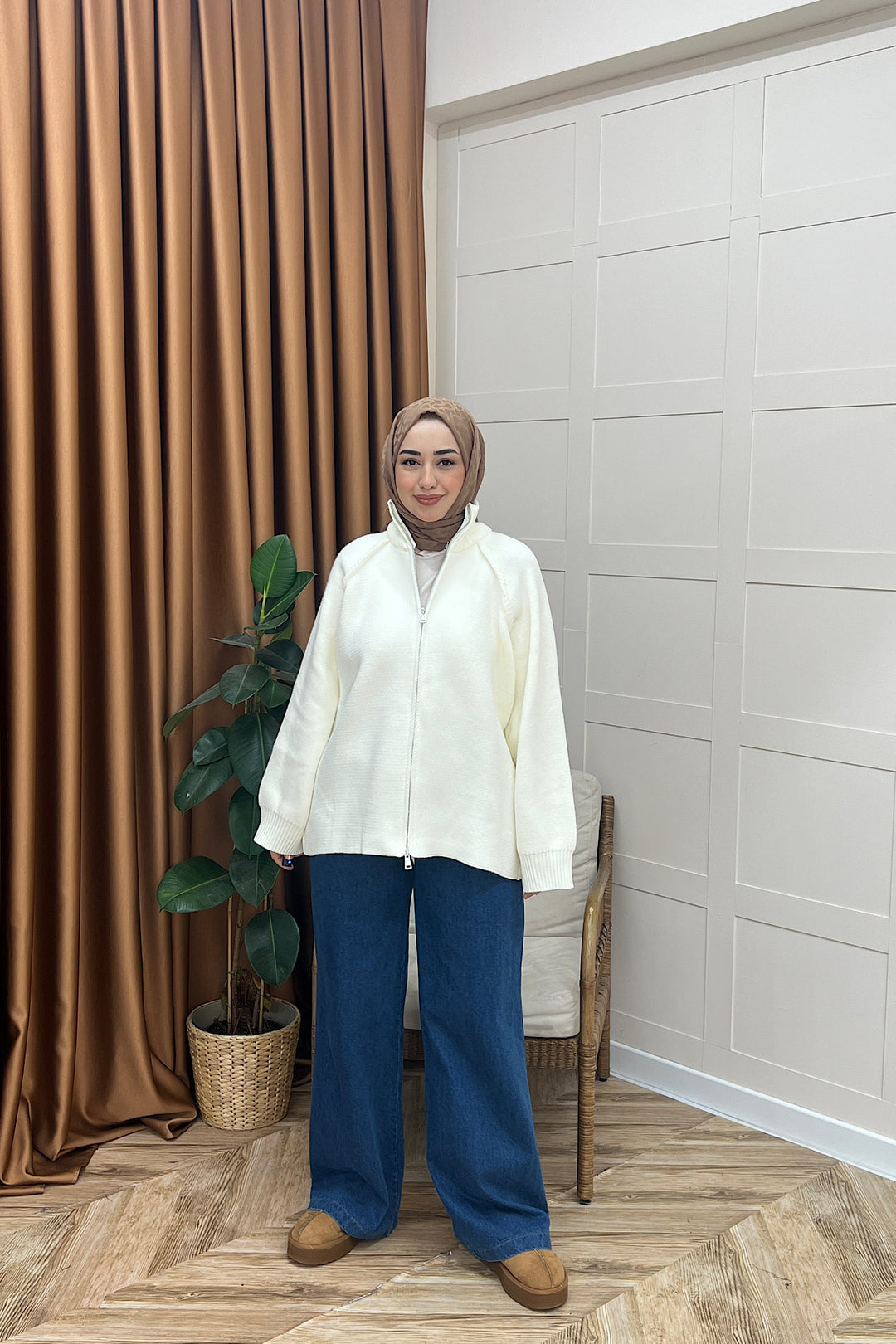 Julie Fermuarlı Hırka Krem 25800-KREM