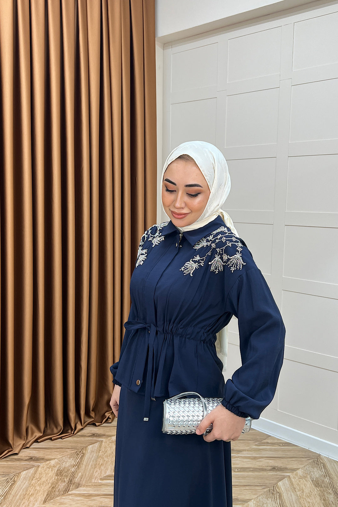 Laura Taş İşlemeli Etek Takım Lacivert 02969-LACIVERT