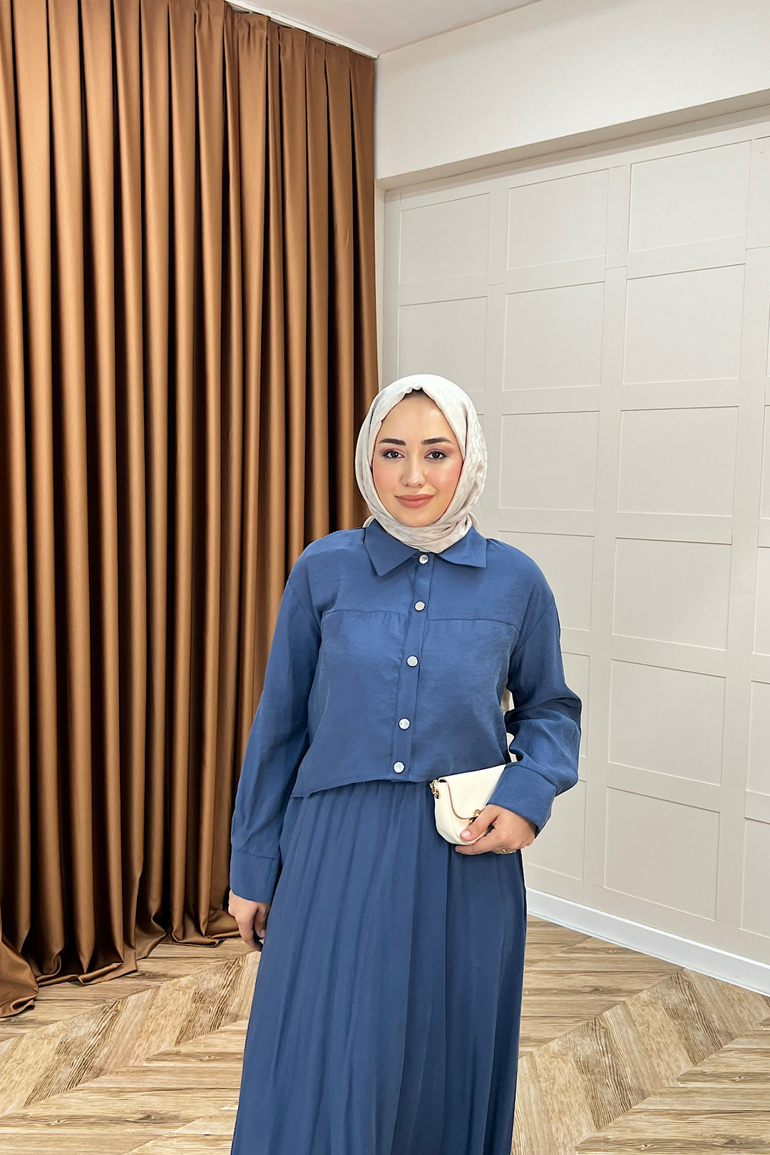 Elisa Beli Lastikli Elbise İndigo 8111-INDIGO