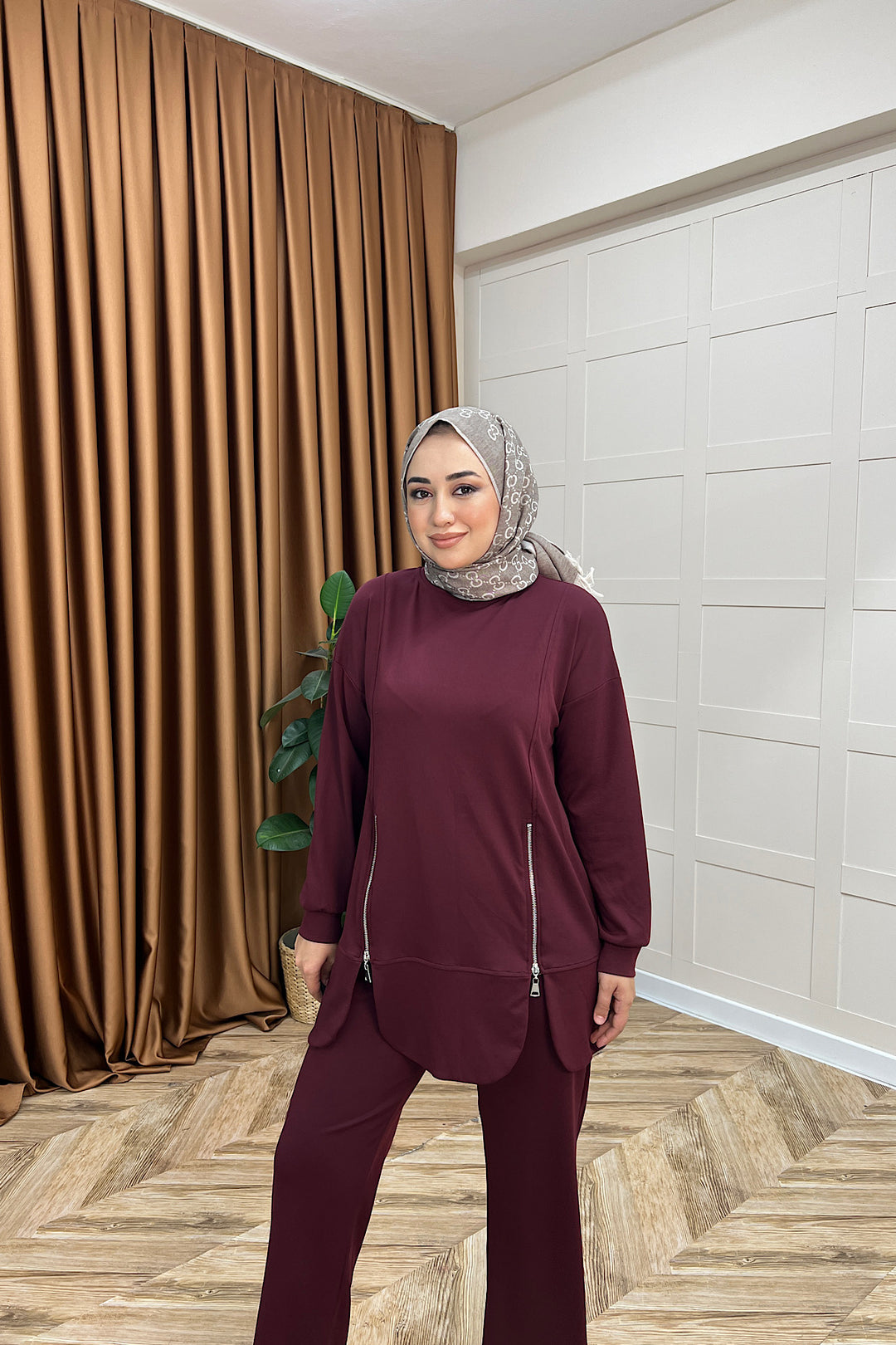 Liora Fermuar Detay İkili Takım Bordo 3140-BORDO